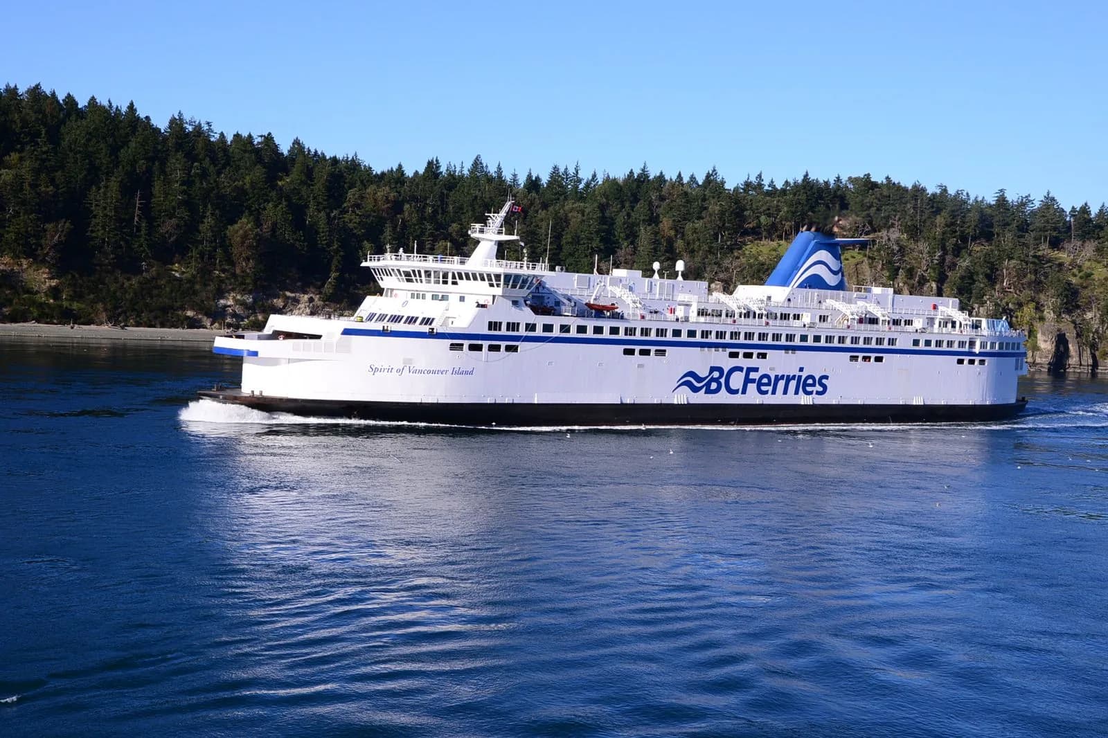 BC Ferries ship sailing through the Gulf Islands on the way to Victoria